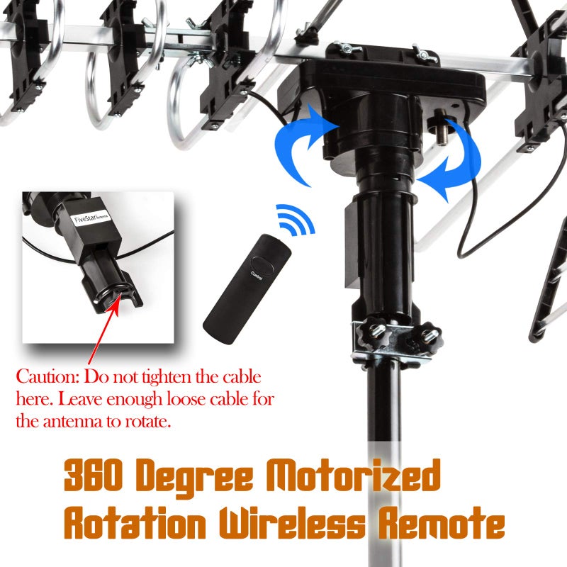 Five Star Outdoor Antenna HD TV 200 Miles Range with Motorized 360Â° Rotation, UHF/VHF/FM Radio with Infrared Remote Control Plus Installation Kit - Image 5